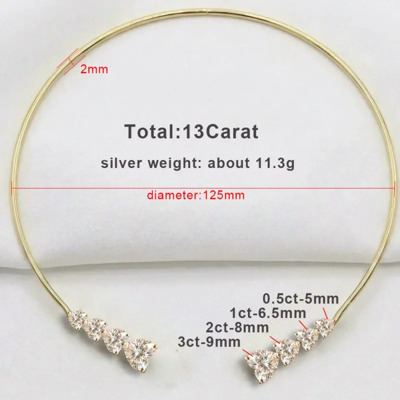 BXINY Moissanit Herz-Choker – Maße, 13 ct und ca. 11,3 g laut Anbieter