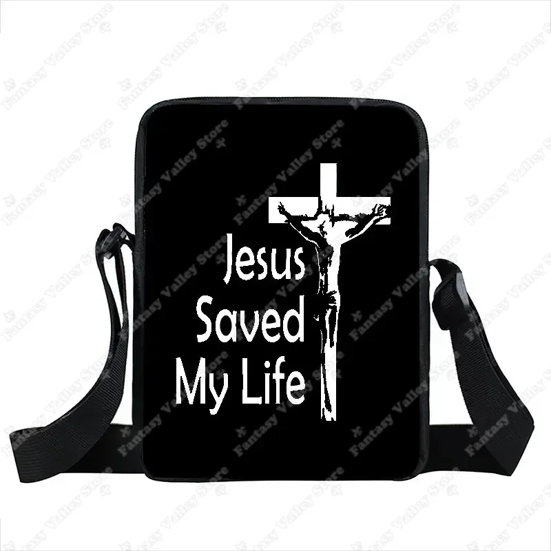Fantasy Valley Umhängetasche mit weißem Kruzifix und Jesus Saved My Life Schriftzug