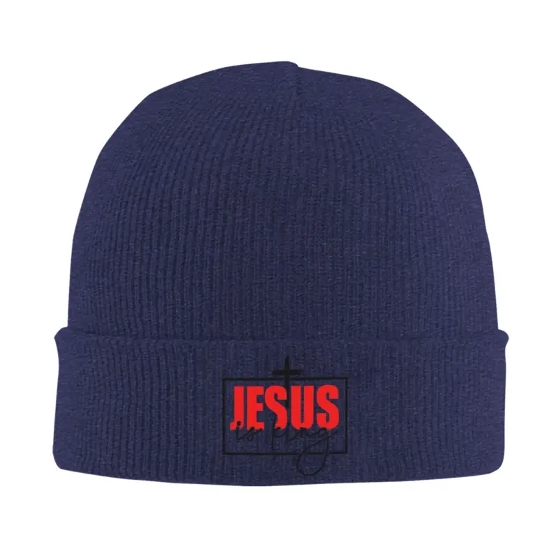 Königsblaue Jesus Is King Beanie mit Kreuz – Farbvariante Königsblau