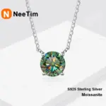 NeeTim Moissanit Halskette Damen aus 925 Silber laut Anbieter mit farbigem Rundstein
