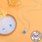 QooLady Schmuckset Damen – silberfarbener Herzschmuck mit blauem Stein-Look