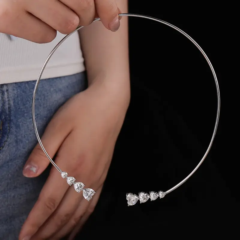 BXINY Moissanit Herz-Choker in Silberfarben – offene Halsreif-Form