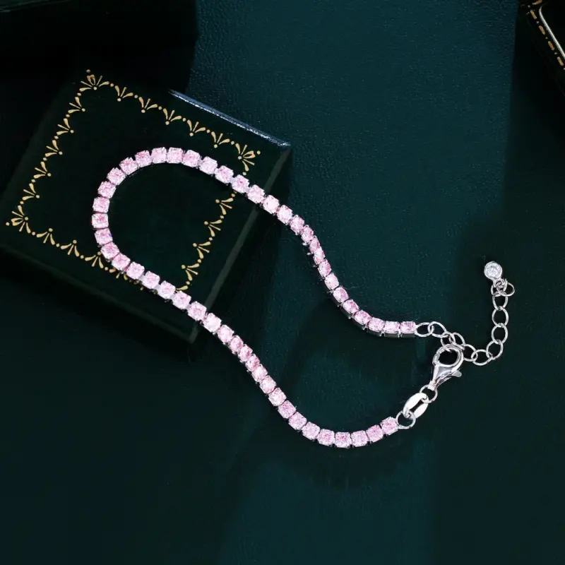 Rosa Zirkonia Tennisarmband für Damen – QooLady 925 Silber