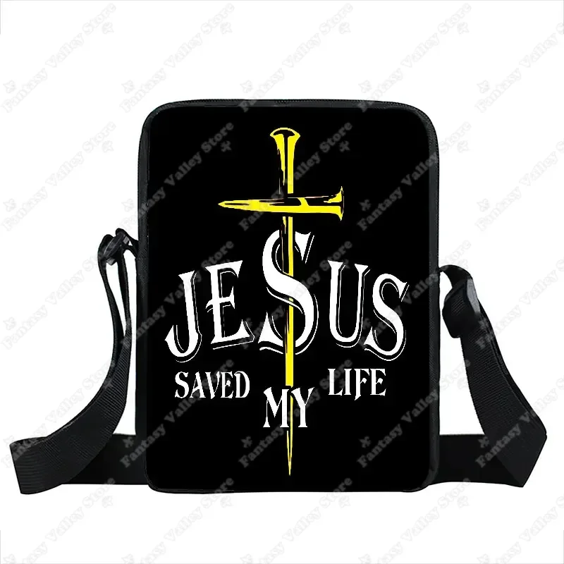 Fantasy Valley Jesus Saved My Life Tasche mit goldfarbenem Kreuz und weißem Jesus-Schriftzug