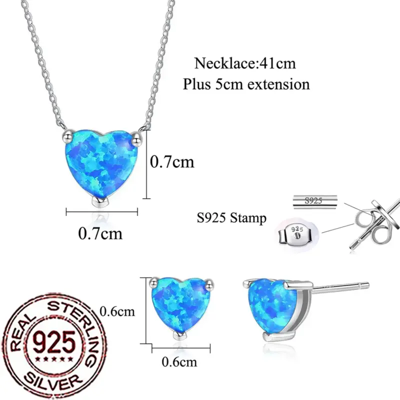 QooLady Damen Schmuckset 925 Sterling Silber – Halskette mit blauem Herzanhänger