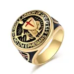 Goldfarbener Herren-Siegelring mit Rittermotiv und Epheser-6-Schriftzug