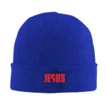 Blaue Jesus Is King Beanie mit Kreuz – Farbvariante Blau