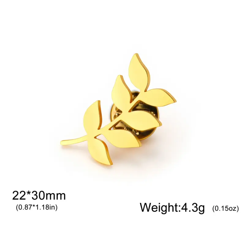 Goldfarbene Cazador Olivenzweig-Brosche mit Maßangabe 22 × 30 mm und Gewicht ca. 4,3 g