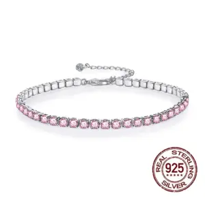 QooLady Tennisarmband Damen aus 925 Silber mit rosa Zirkonia