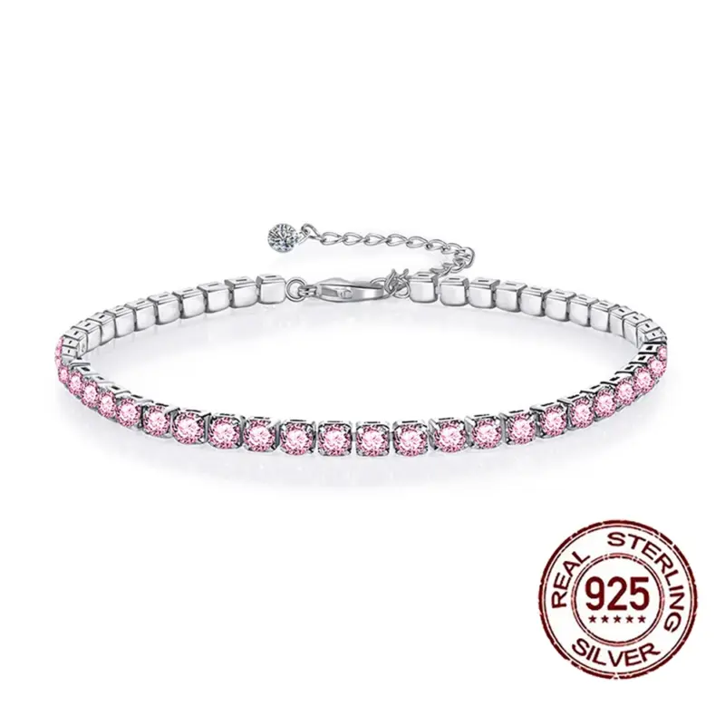 QooLady Tennisarmband Damen aus 925 Silber mit rosa Zirkonia