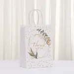 boomcool Geschenktüte Motiv 441-4 mit grünen Zweigen und goldfarbenen Pflanzenlinien um die Dankesbotschaft