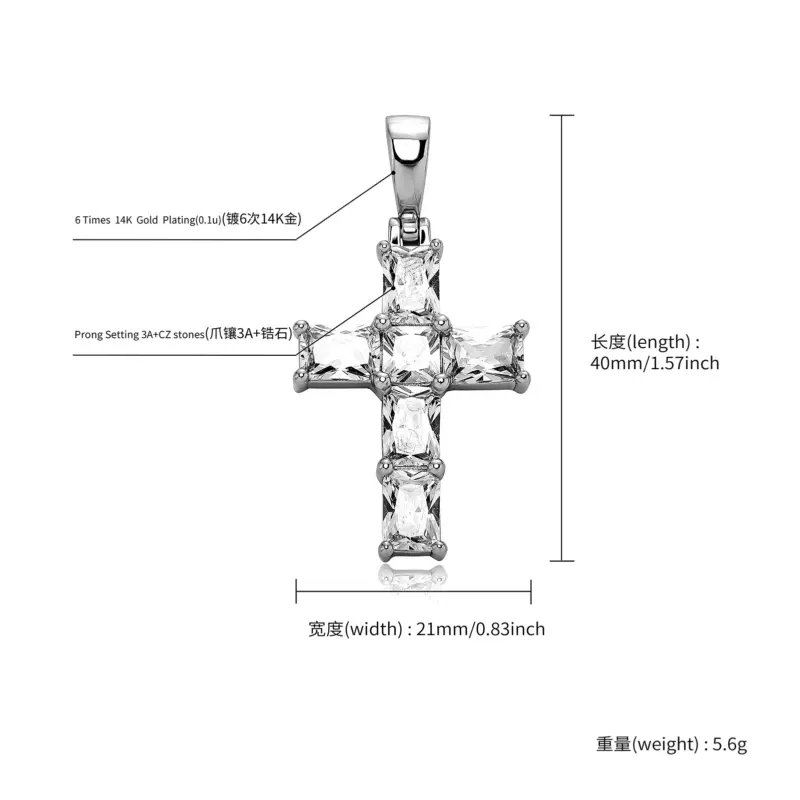Baguette Kreuz Kette in Gold und Silber – weitere Produktansicht