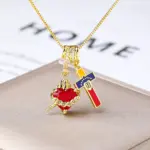 Chelsea Kette – Flammenherz mit Schwert, Rosen und FE-Kreuz