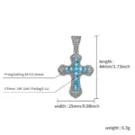 Maßgrafik der TOPGRILLZ Kreuzkette mit 44 × 25 mm Anhänger und 6,3 g