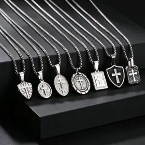 Kreuzkette Herren aus Edelstahl – 7 christliche Anhängerdesigns