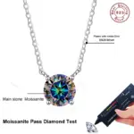 NeeTim Moissanit Halskette mit farbigem Stein und Hinweis auf S925 Sterling Silber laut Anbieter