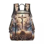 Christlicher Jesus-Rucksack mit Kreuzigung Jesu und Engeln als großflächigem Motiv, Vorderansicht