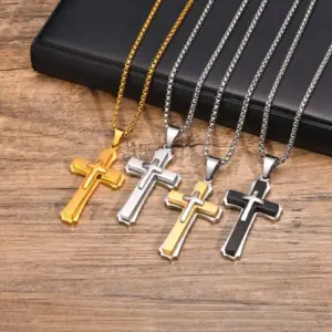 Vier VNOX Herren-Kreuzketten aus Edelstahl: Gold, Silber, Gold-Silber und Schwarz-Silber