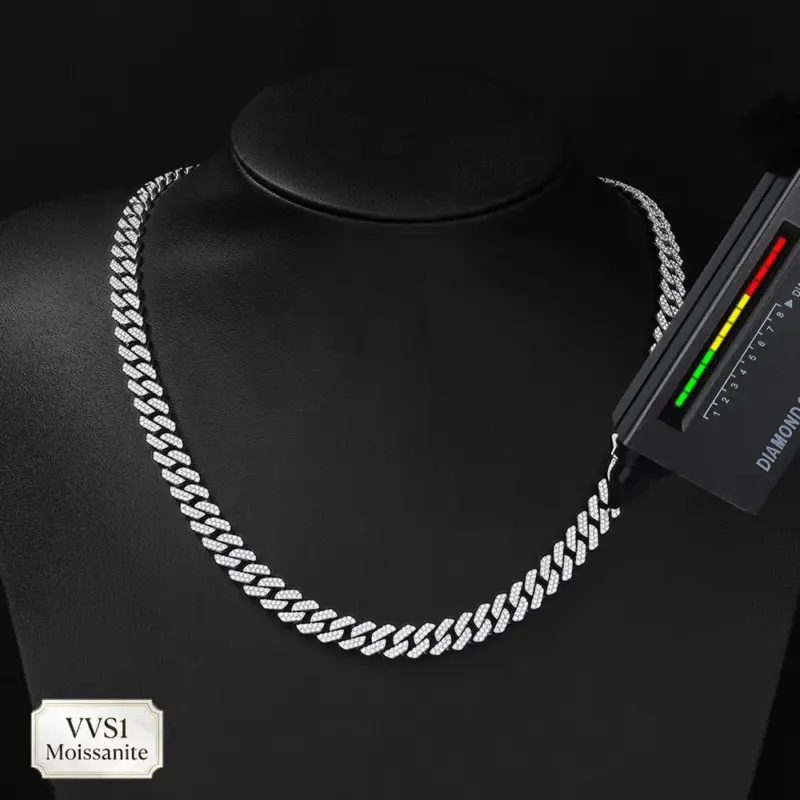 ESKEEM Moissanit Cuban Chain 8 mm – silberfarben
