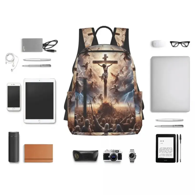 Christlicher Jesus-Rucksack mit Beispielgegenständen zur Größenanschauung, Zubehör nicht im Lieferumfang
