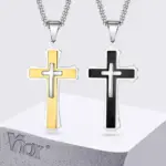 VNOX Kreuzanhänger in Gold-Silber und Schwarz-Silber mit erhabenem Mittelkreuz