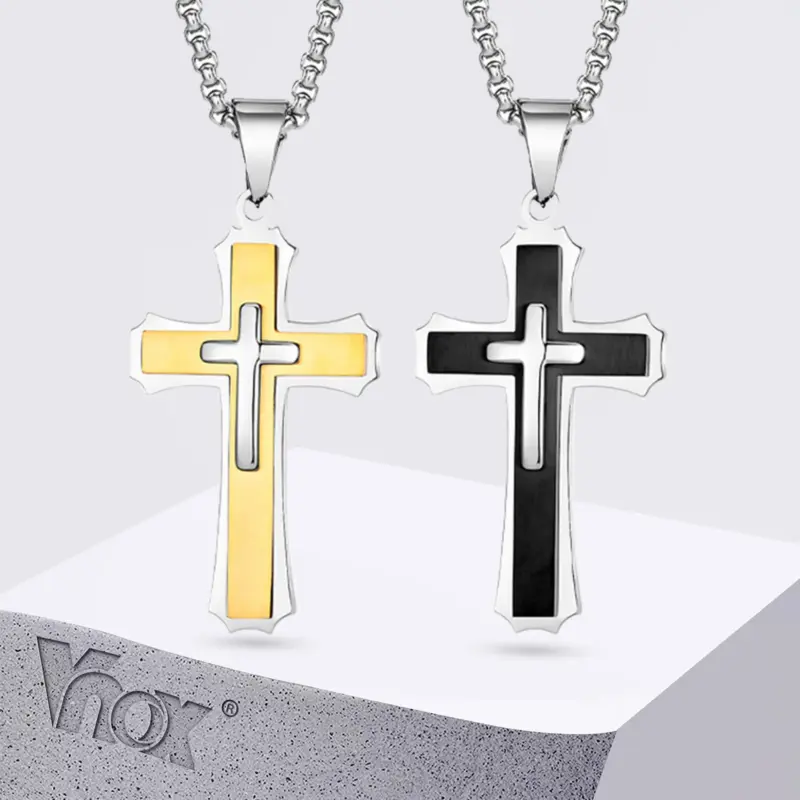 VNOX Kreuzanhänger in Gold-Silber und Schwarz-Silber mit erhabenem Mittelkreuz