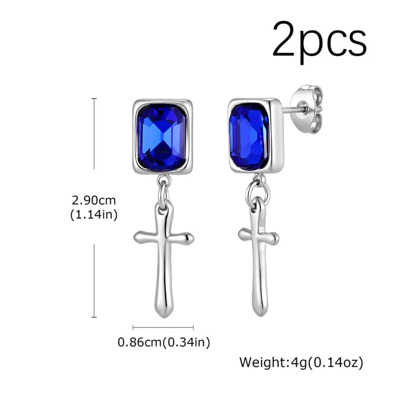 VNOX blaue Kreuz-Ohrhänger im Paar – 2 Stück, ca. 29 mm lang und 8,6 mm breit