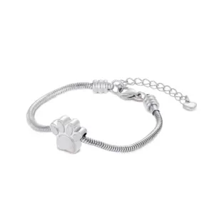 Silberfarbenes Pfotenabdruck-Armband mit Schlangenkette, Karabinerverschluss und Verlängerung