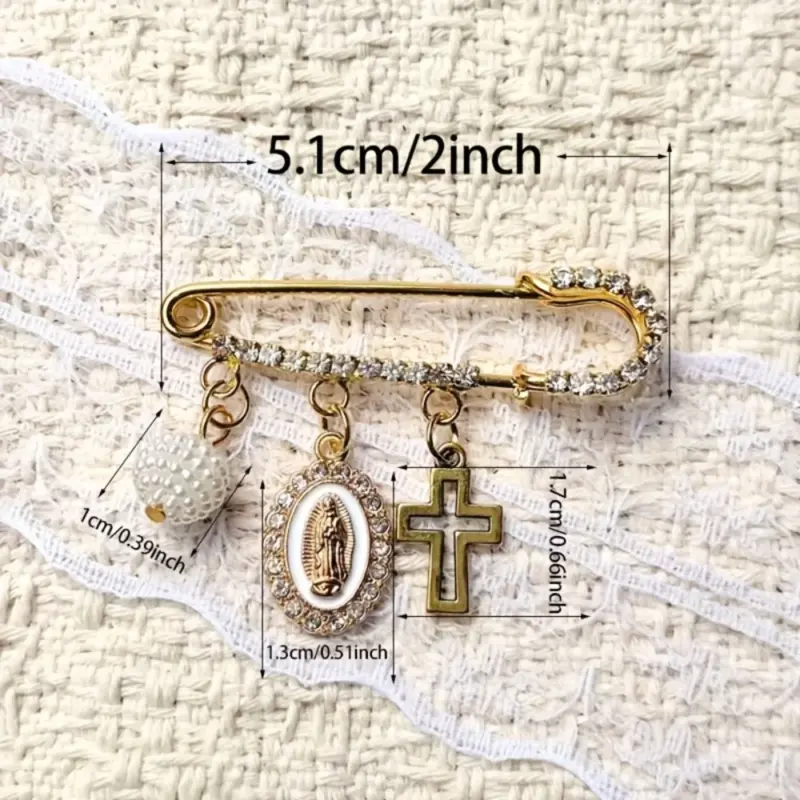 Marien Brosche mit Kreuz als christliches Gastgeschenk zur Taufe
