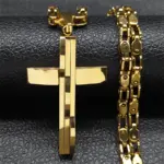 Goldfarbene AFAWA Kreuzkette für Herren mit geometrischem Kreuzanhänger und Gliederkette