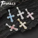 TOPGRILLZ bunte Kreuzkette mit fünf Zirkonia-Farbdesigns