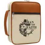 Bibelhülle Man of Faith in Beige und Hellbraun mit Löwe, Kreuz und 1. Korinther 16,13