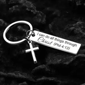 Christlicher Bibelvers Schlüsselanhänger mit Kreuz – Philipper 4,13