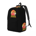 Jesus Has Your Back Rucksack mit Jesus-Motiv auf schwarzem Grund