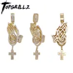 TOPGRILLZ Betende Hände Kreuzkette mit Zirkonia – Gold und Silber