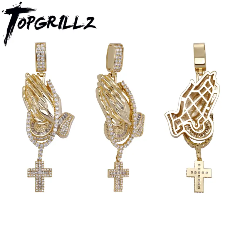 kf-Sd5d2197c2403421d9eff6c2f8574e8d46 TOPGRILLZ Betende Hände Kreuzkette mit Zirkonia – Gold und Silber