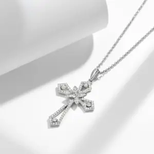 Serenity Day Moissanit Kreuzkette Damen aus S925 Silber mit floralem Kreuzdesign