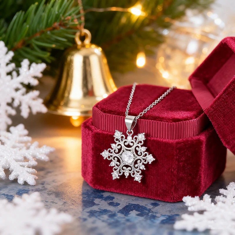 Huitan Schneeflocken-Halskette silberfarben – Wintermotiv mit Zirkonia