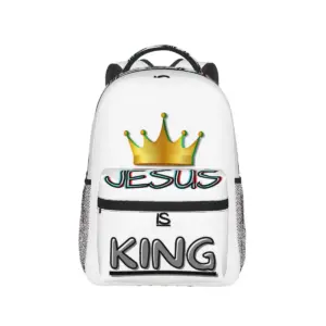 Christlicher Jesus is King Rucksack in Weiß mit Krone und Glaubensbotschaft