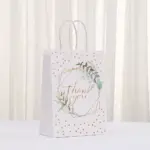 boomcool Geschenktüte Motiv 441-2 mit Eukalyptusblättern oben rechts, Goldlinien und Thank-you-Schriftzug
