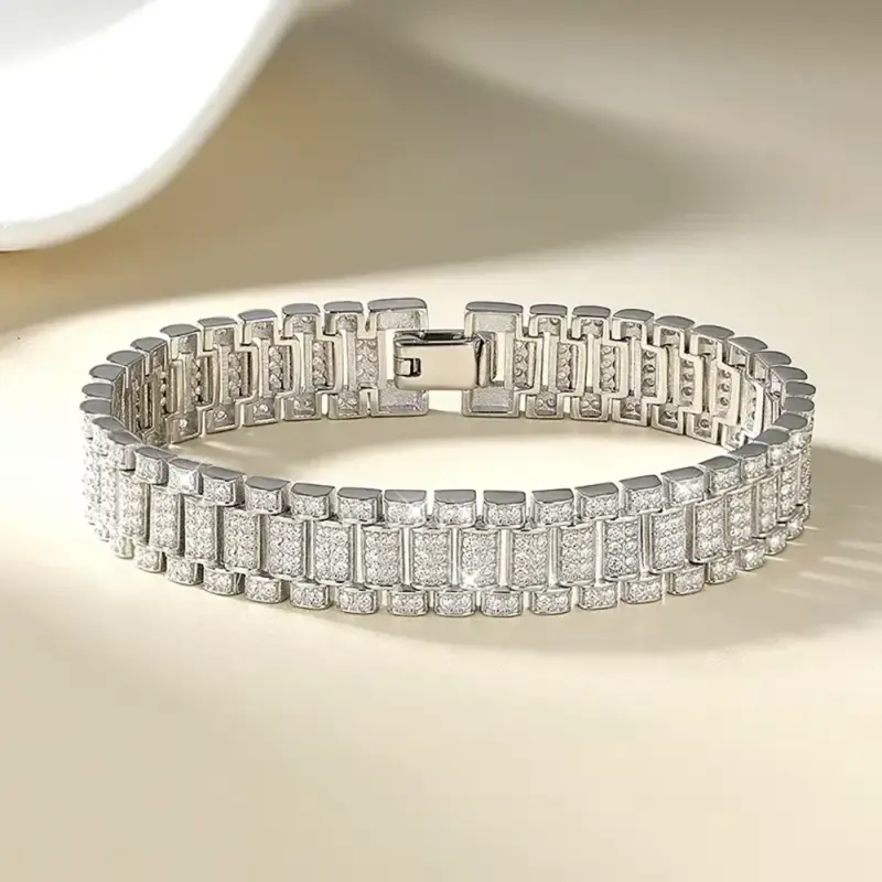 Moissanit Uhrenkettenarmband aus 925 Sterling Silber – Ansicht