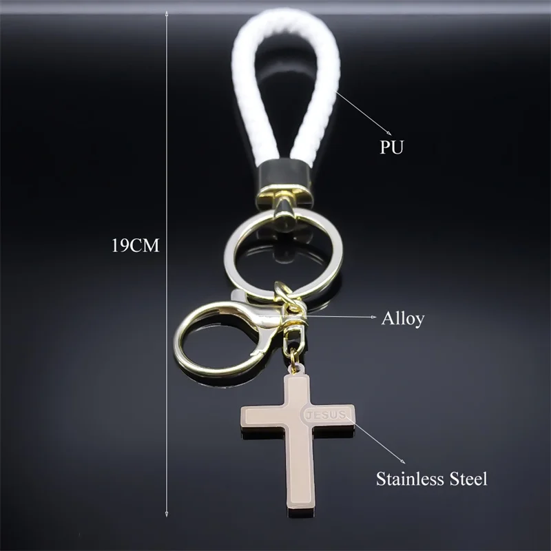 Maß- und Materialgrafik AFAWA Schlüsselanhänger ca. 19 cm, PU-Schlaufe, Edelstahlkreuz und Metalllegierungsbeschläge