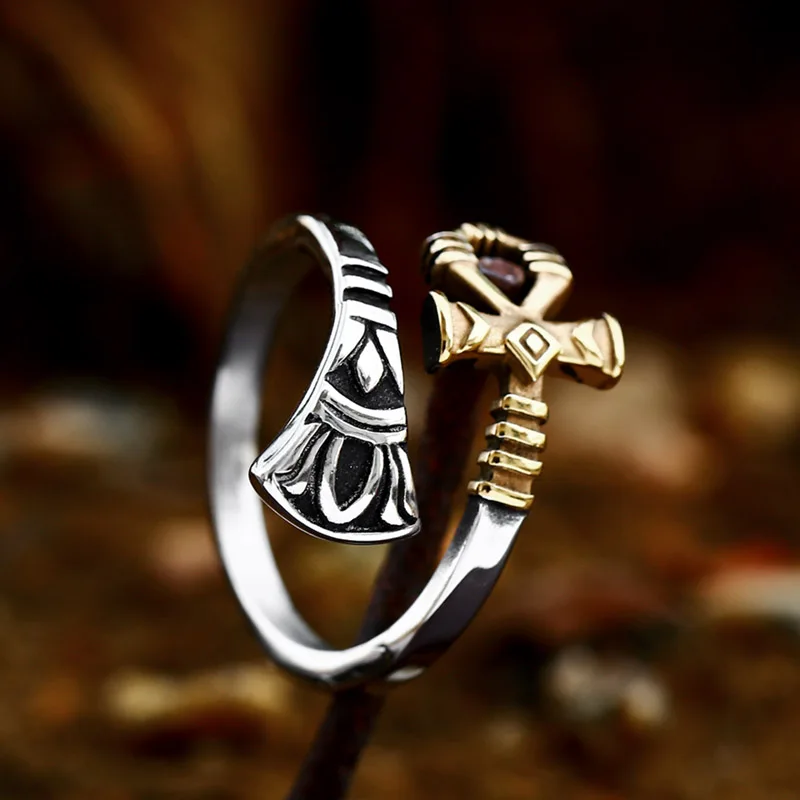 BEIER offener Kreuzring mit silberfarbenem Ringband und goldfarbenem Kreuz