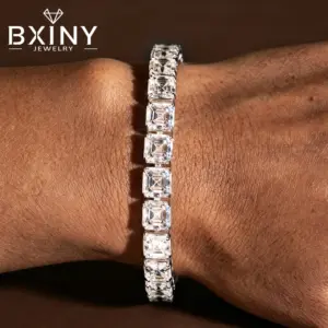 BXINY Moissanit Tennisarmband Asscher 6 mm getragen