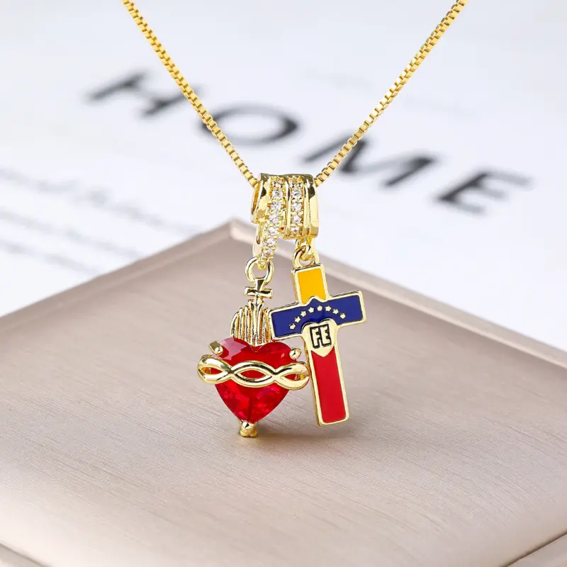 Chelsea Kette – Heiliges Herz mit Kreuz, Dornenband und FE-Kreuz